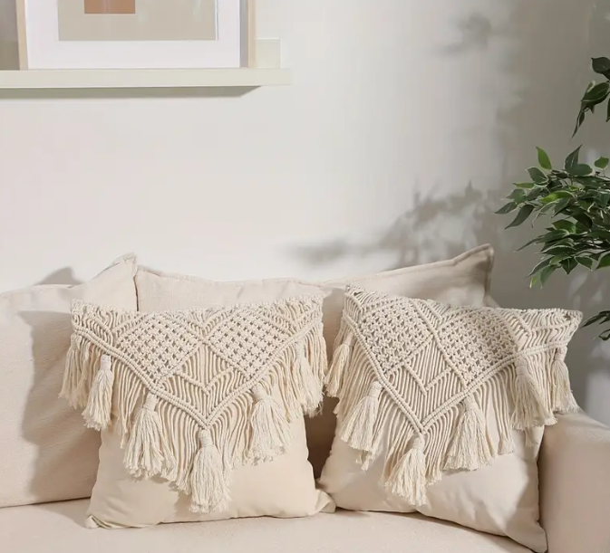 Boho Gewebte Kissenbezüge Mit Quasten, Makramee-Kissenbezug