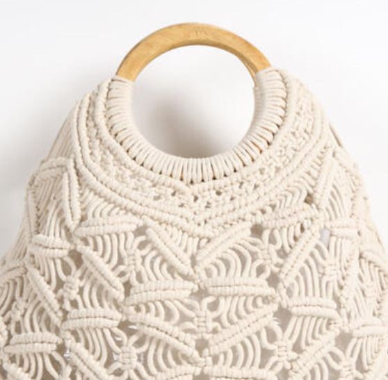 Handtasche von Handknotted Makrame mit Holzgriffen