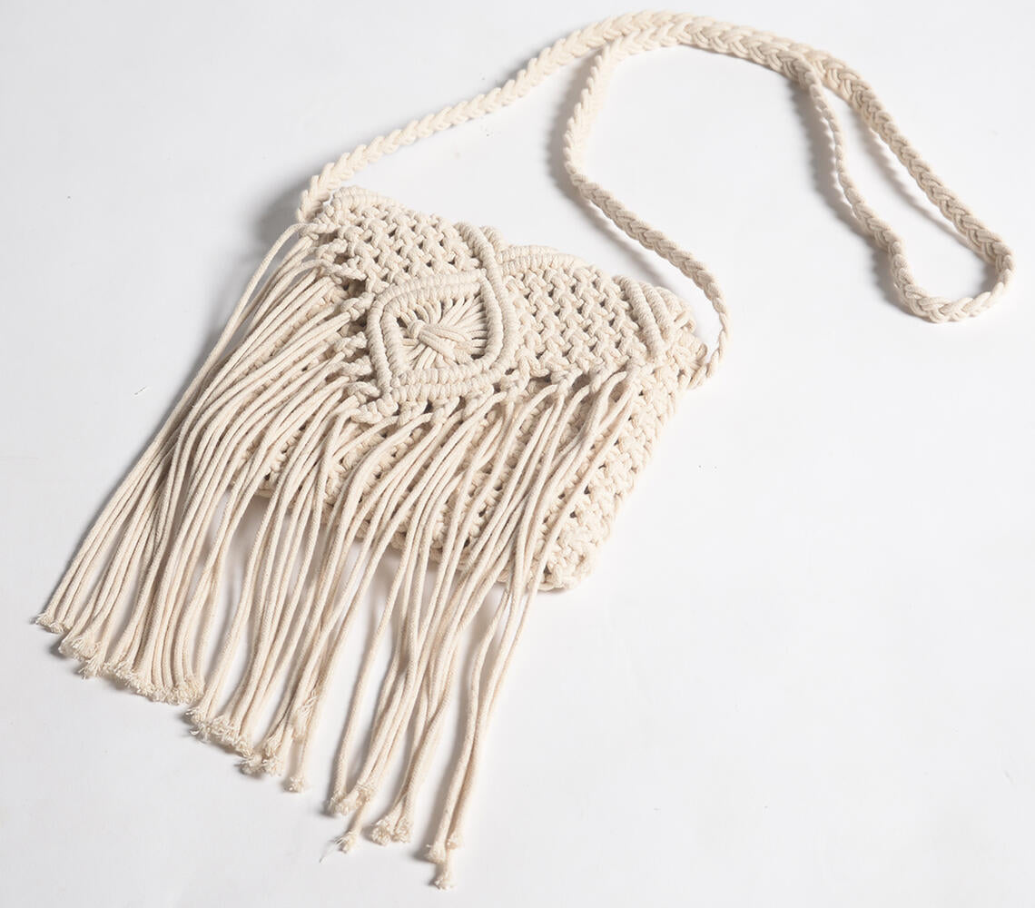 Fringed Macrame crossbody bag-0