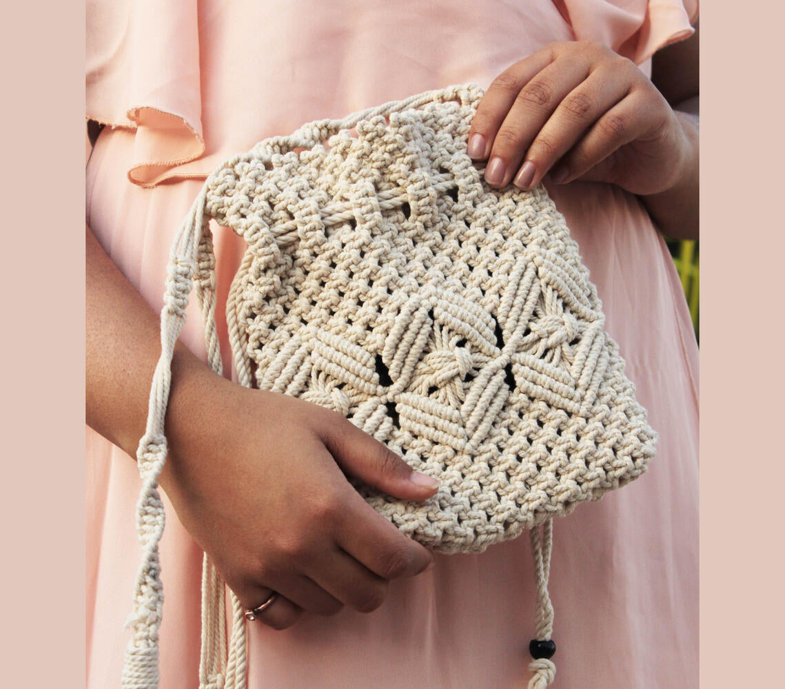 Macrame mini drawstring bag-2