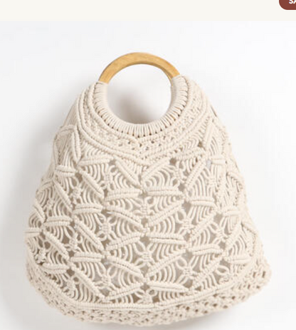 Handtasche von Handknotted Makrame mit Holzgriffen
