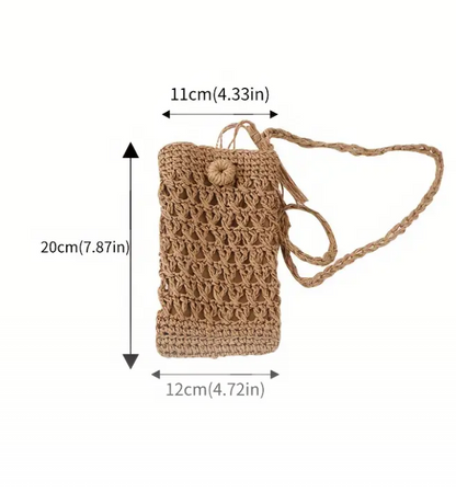 Umhänge- Mini-Strohtasche für Handy
