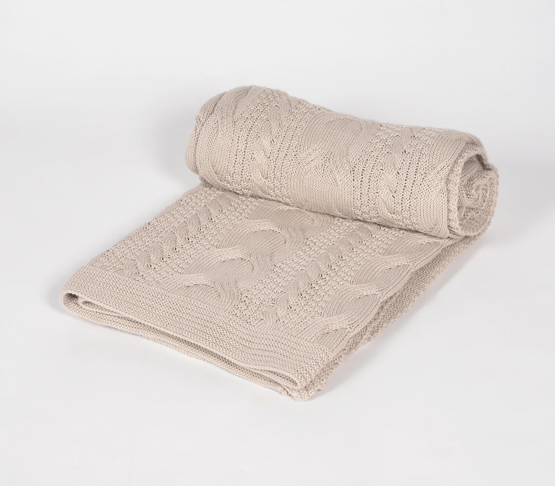 Knitted Taupe Cotton Throw-0