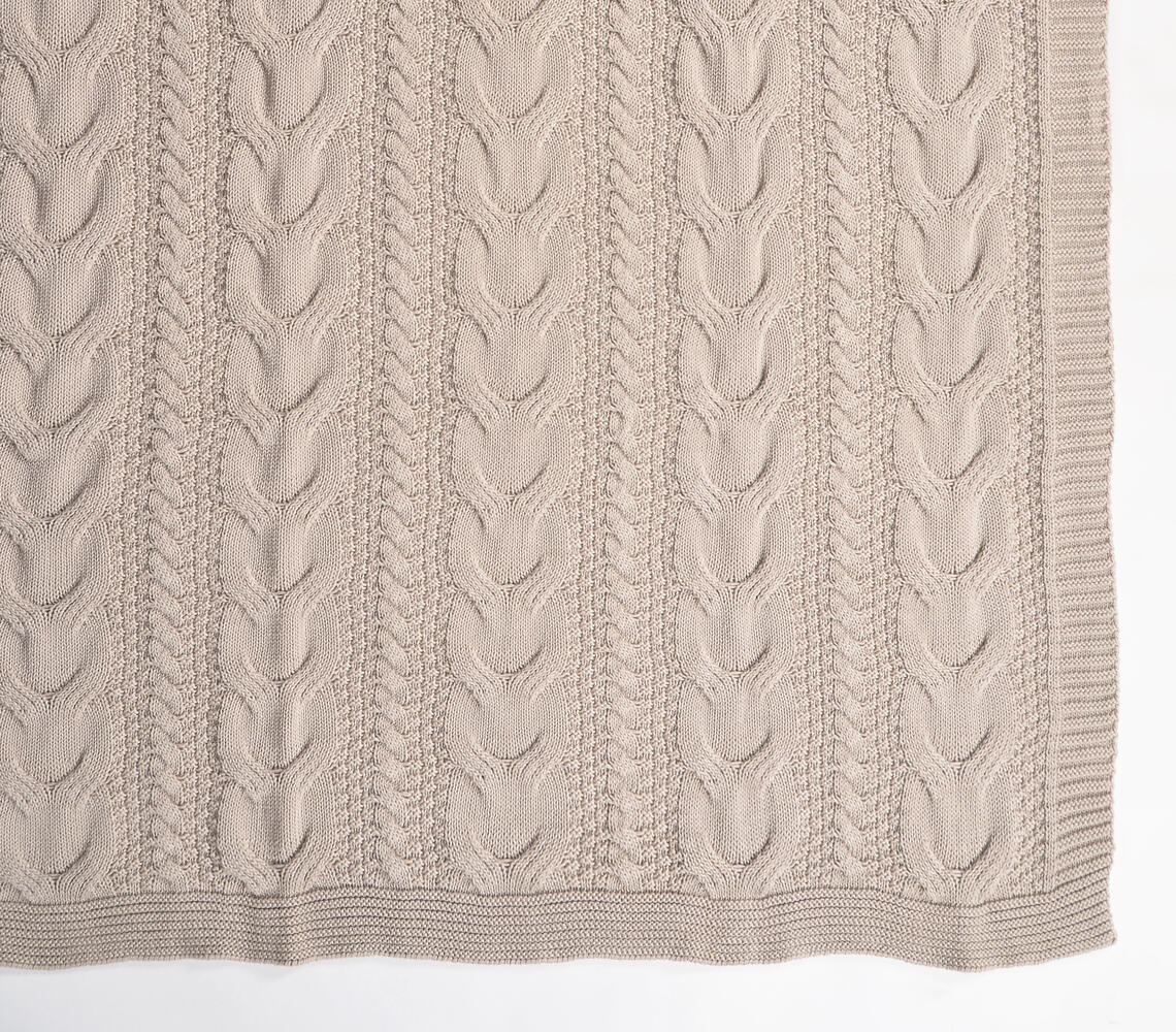 Knitted Taupe Cotton Throw-2
