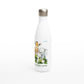 White 17oz Stainless Steel Water Bottle "Jungle party", personalizable, you can create a signature.
