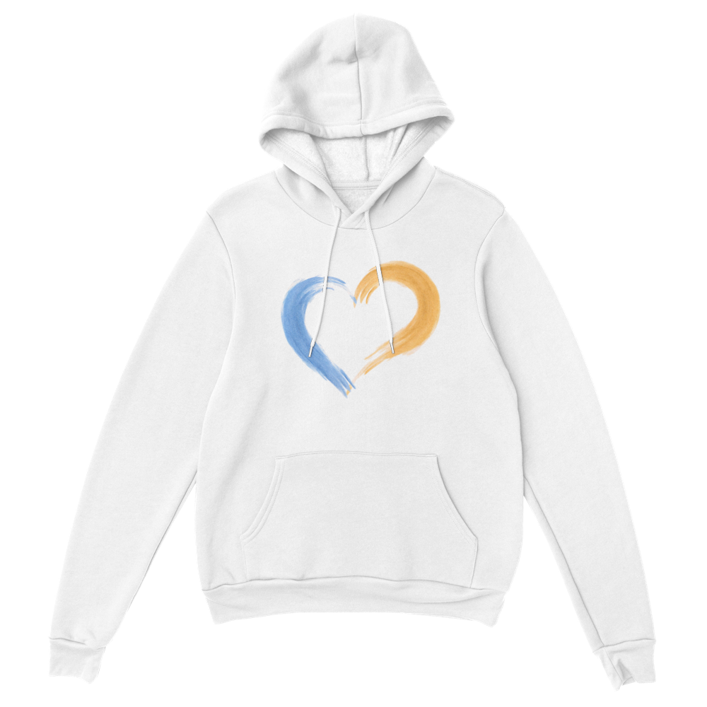 Premium Unisex Pullover Hoodie with yellow-blue heart