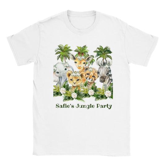 Personalizable, you can create a signature. Classic Kids Crewneck T-shirt "Jungle Party"