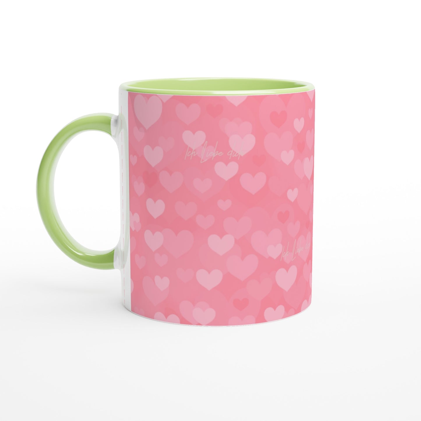 White 11oz Ceramic Mug with small lettering "Ich liebe dich"